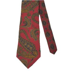 Tommy Hilfiger Necktie Men OS Red Excellent Silk Paisley Printed in Italy USA